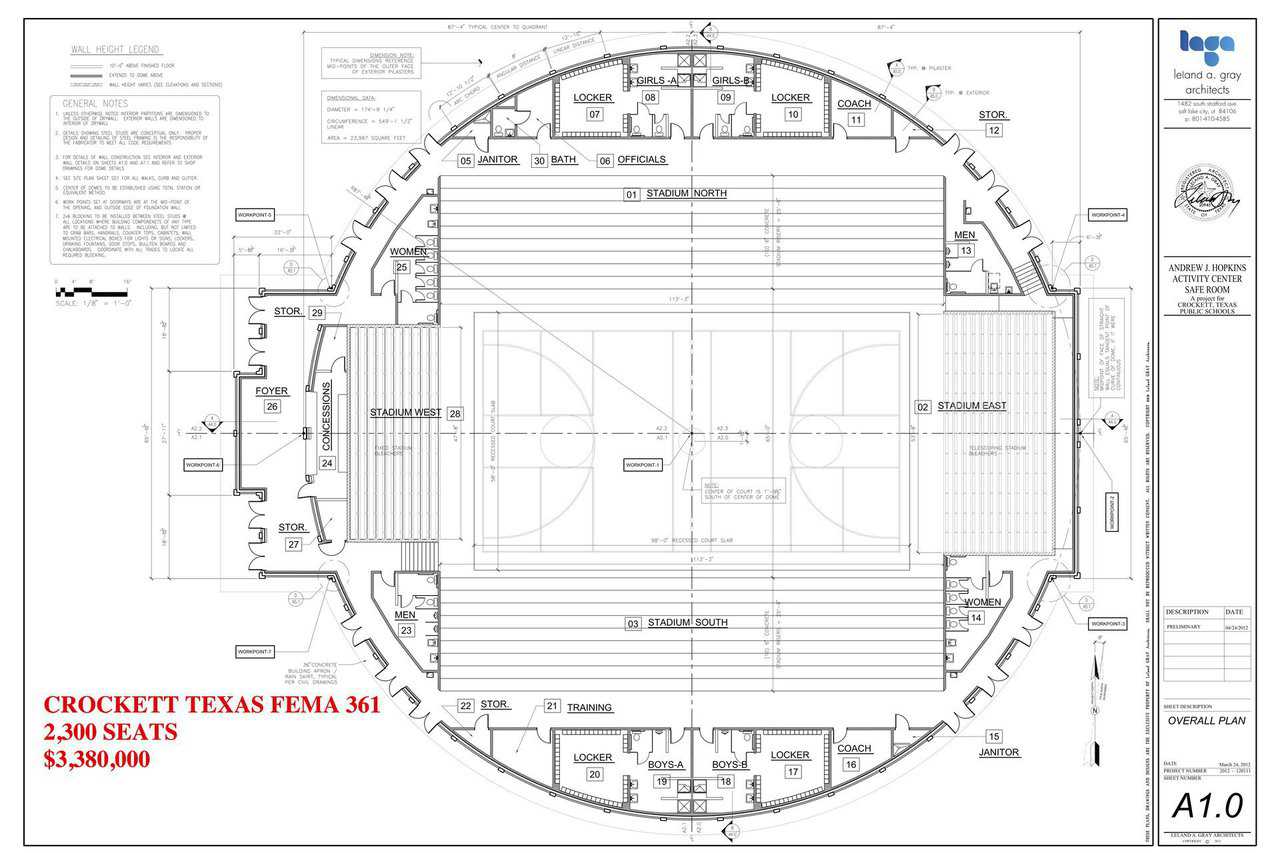 Crockett, Texas: This Monolithic gymnasium and tornado shelter with 24,500 SF was partially funded by FEMA and will be completed in late 2013.