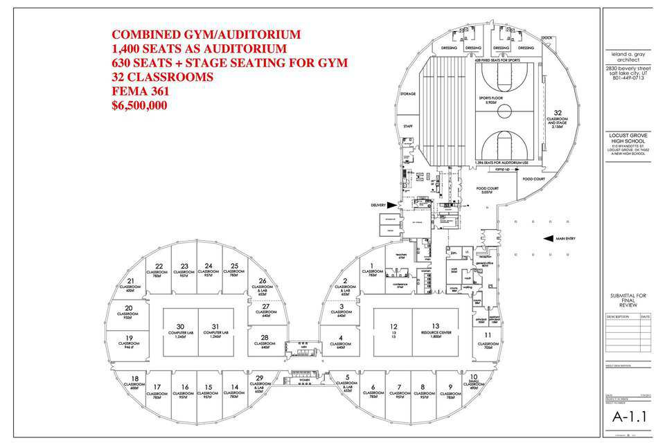 Locust Grove, Oklahoma: A Monolithic high school/tornado shelter with 59,000 SF is now under construction. It also received FEMA funding.