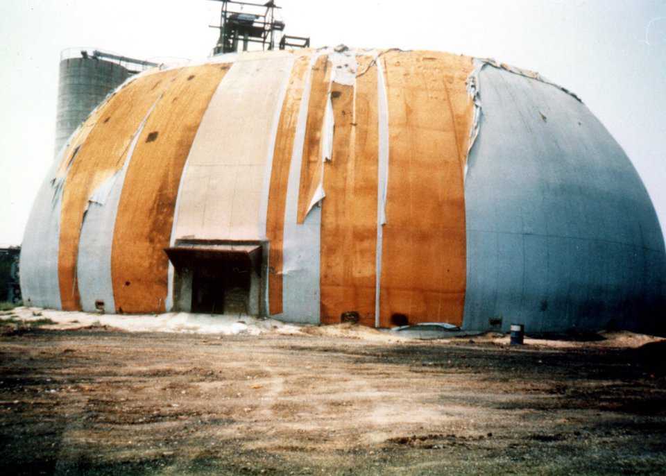 Wheeler Grain Storage: We offered to put the top back on the dome, but they did not consider it necessary as the need for storage had disappeared. So the dome stands as shown. It’s both a monument to its strength and blast-resistance and a testament to its longevity.