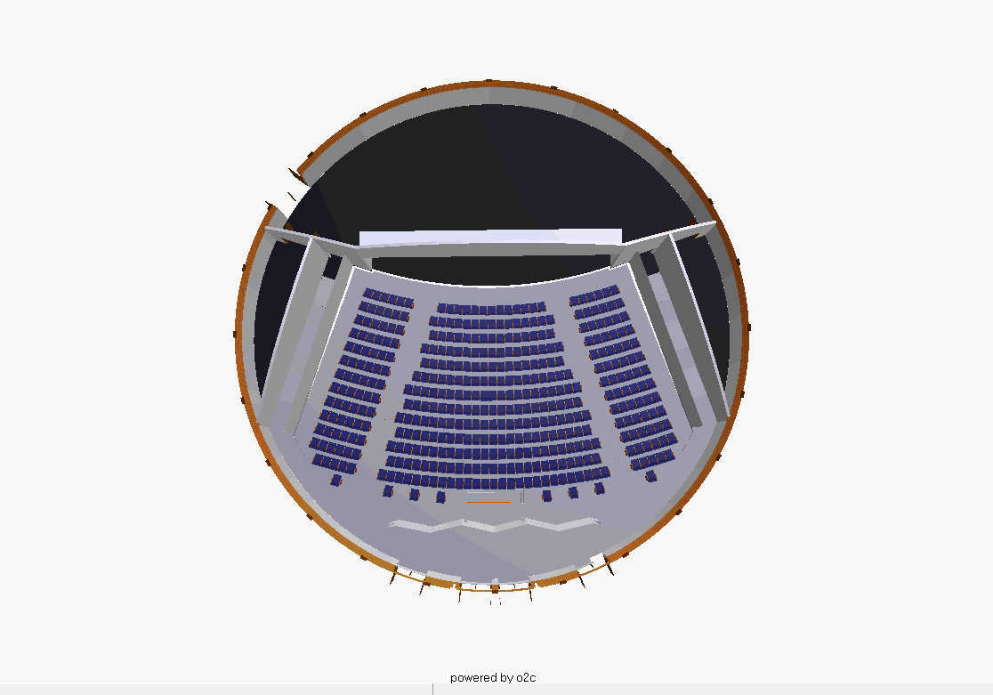 Shown here is an overview of the simple theater. You can see that there is plentiful space for the stage, the blue room and bathrooms. This space is needed and extremely useful.