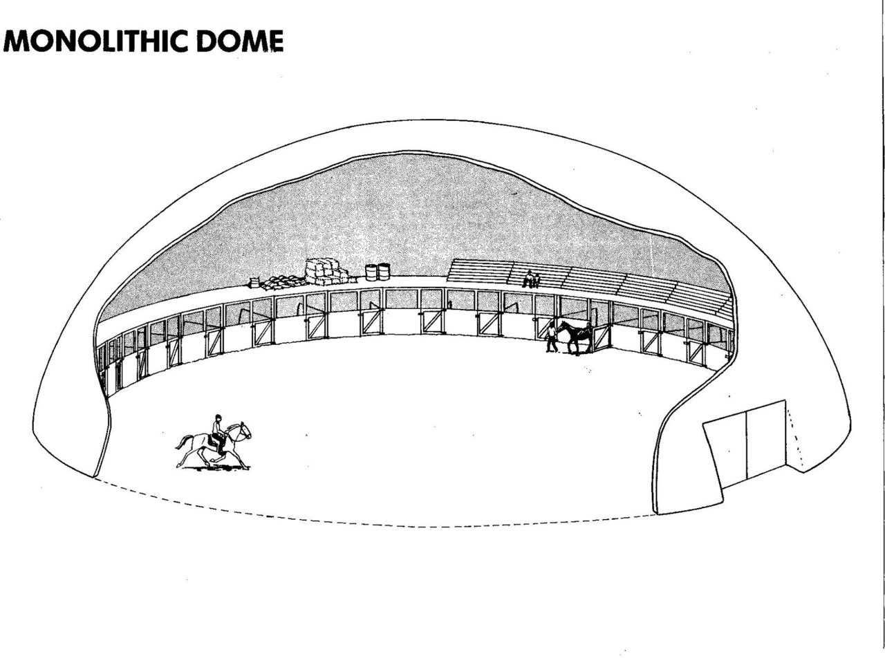 Artist’s rendering of simple horse stable and riding arena.