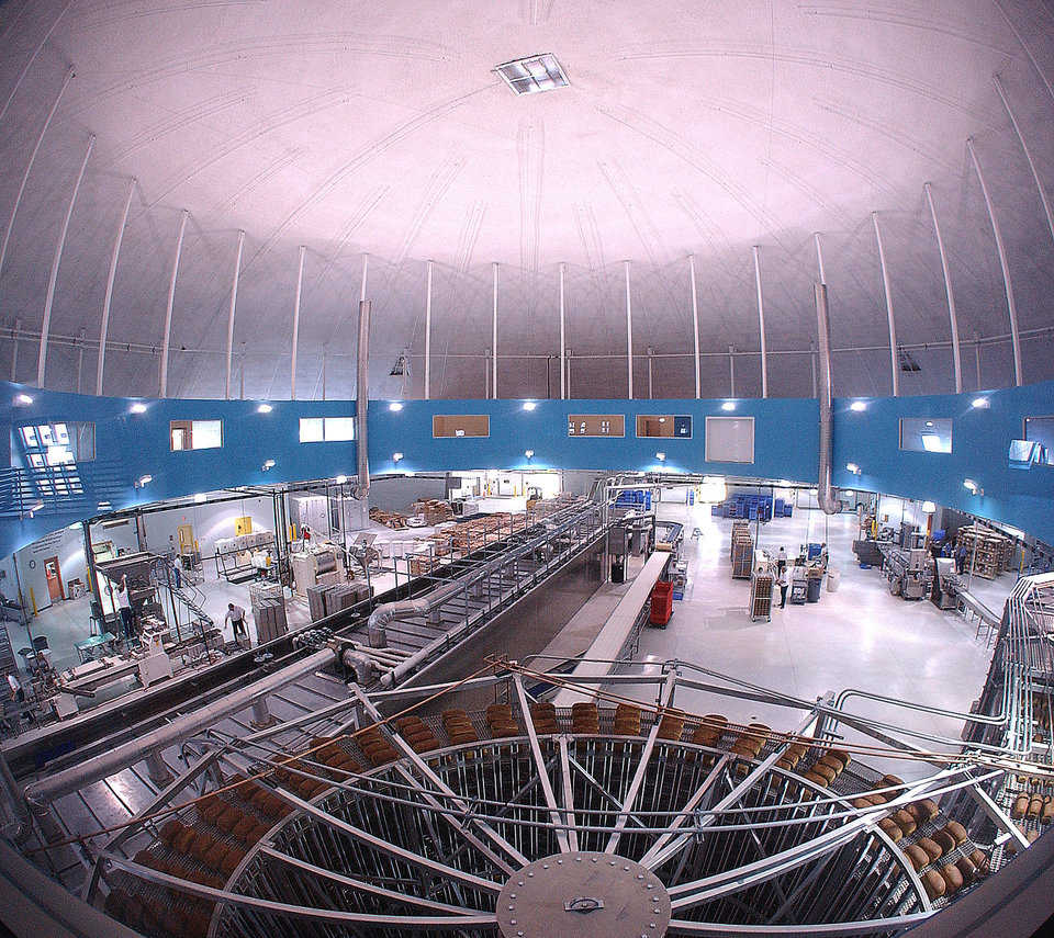 Natural Ovens has a suspended mezzanine deck upstairs that allows a clear view of the entire production area.