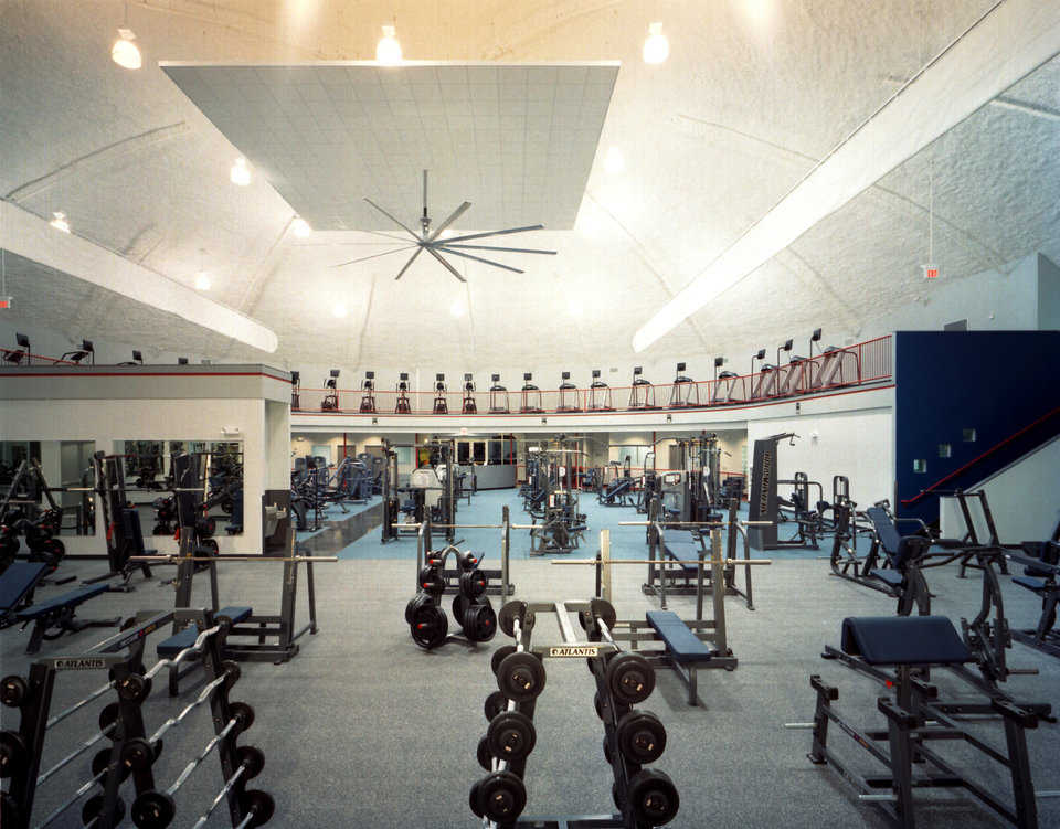 The partially hung ceiling helps with acoustics and the over-sized ceiling fan increases air movement and flow within the dome.