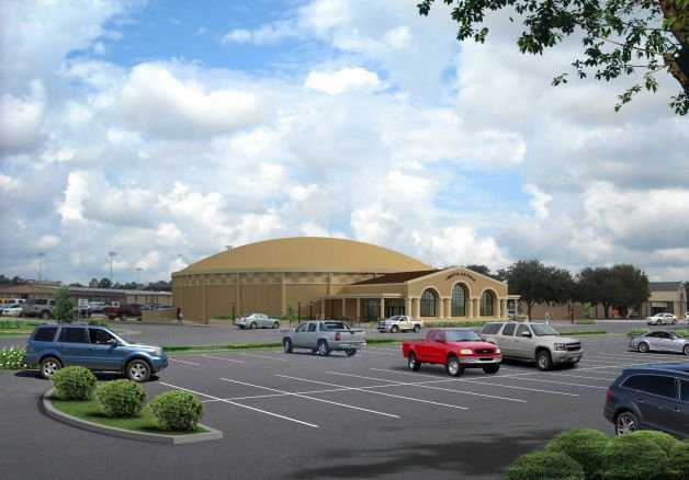 Rendering of Lumberton ISD’s Finished Monolithic Dome Storm Shelter/Performing Arts Center.