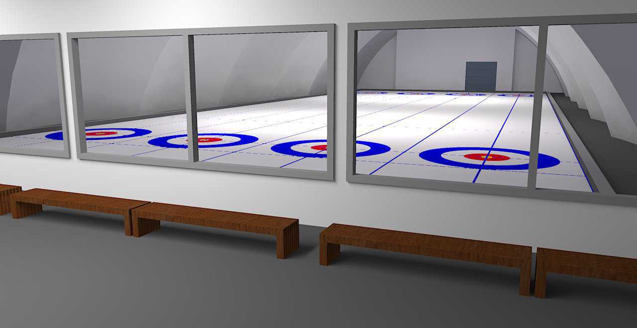 Rendering of the interior viewing area with four curling sheets.