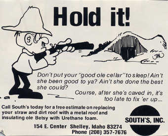 A South’s, Inc. potato cellar urethane insulation advertisement in the Potato Growers Magazine. (Early 1970s)