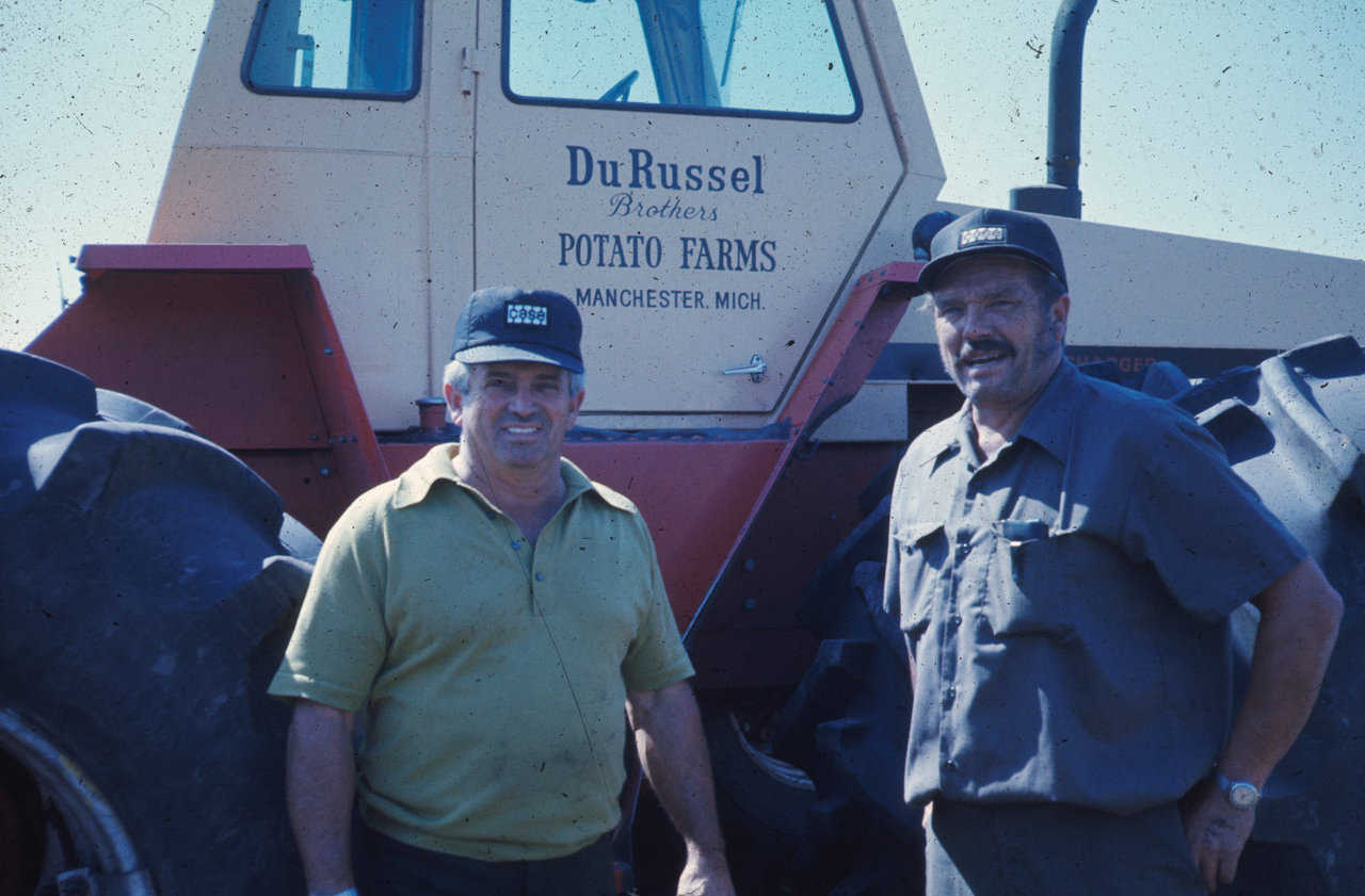 On the left is Bud DuRussel, owner of the second monolithic dome constructed by Monolithic, in Manchester, Michigan – 1976.