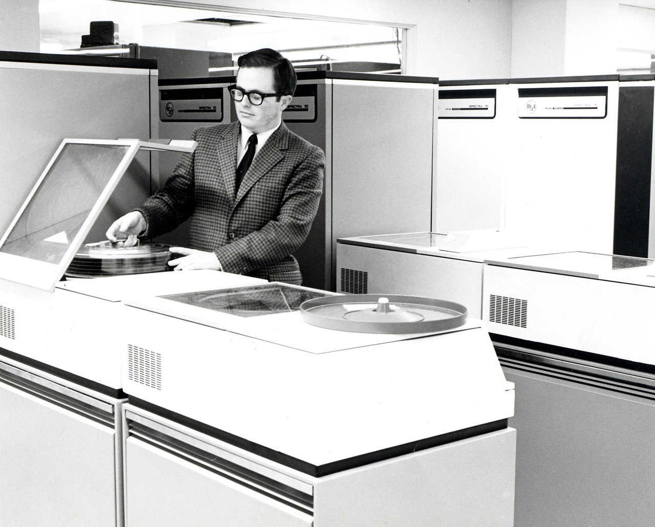 David B. South in the computer center at Chicago Northwestern Railroad in Chicago, Illinois, 1968.