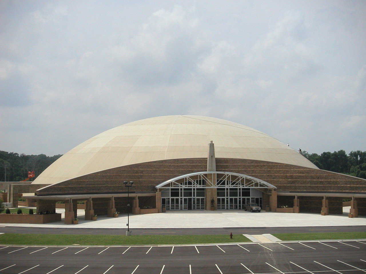 Surface area — Faith Chapel’s dome has a surface area of approximately two acres or 86,000 square feet. It has been covered with porcelain tile.