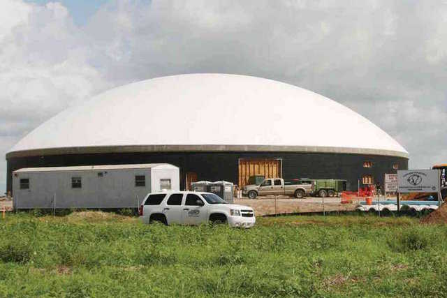 Newly inflated Monolithic Dome under construction in Mercedes, Texas.