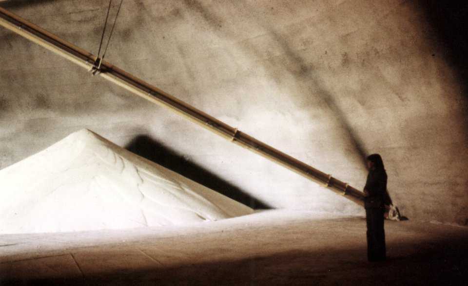 Inside the 105-foot diameter fertilizer storage in Oskaloosa, Iowa. One of many fertilizer storages built along the great rivers in the central U.S.