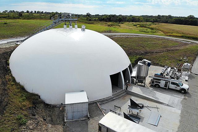 Aerial view of Monolithic Dome fertilizer blend plant