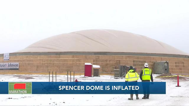 Spencer, Wisconsin gymnasium dome being inflated