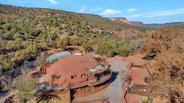 Red rock coated Monolithic Dome home in Sedona, Arizona.